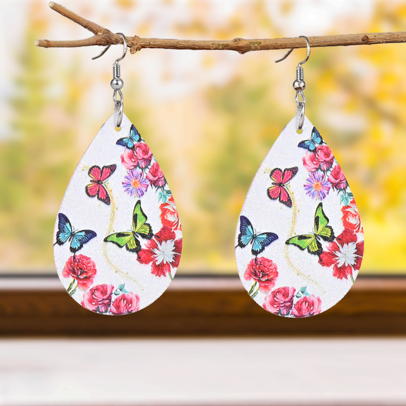 Colorful Butterfly Flower Teardrop Earrings, Minimalist Design